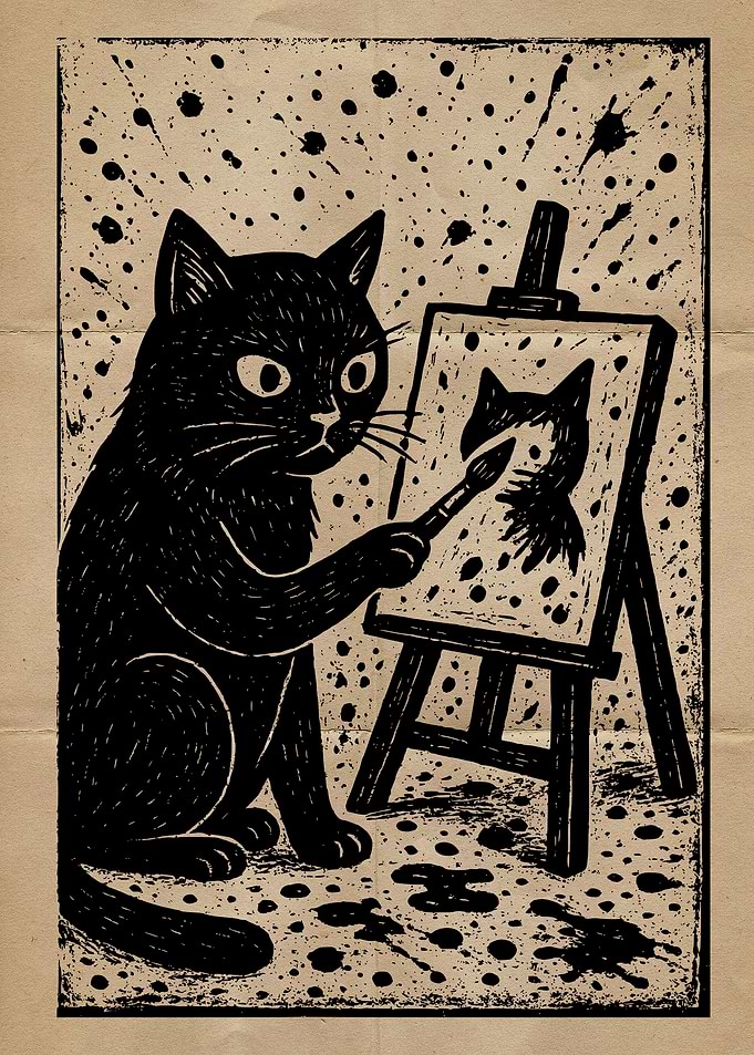 Black Cat Painting Art Print
