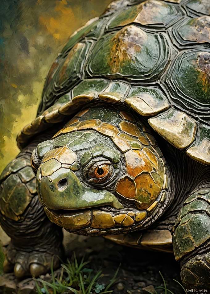 Green & Gold Tortoise Close-Up – Detailed Reptile Portrait