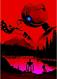 Robot and Giant Orb in Red Landscape