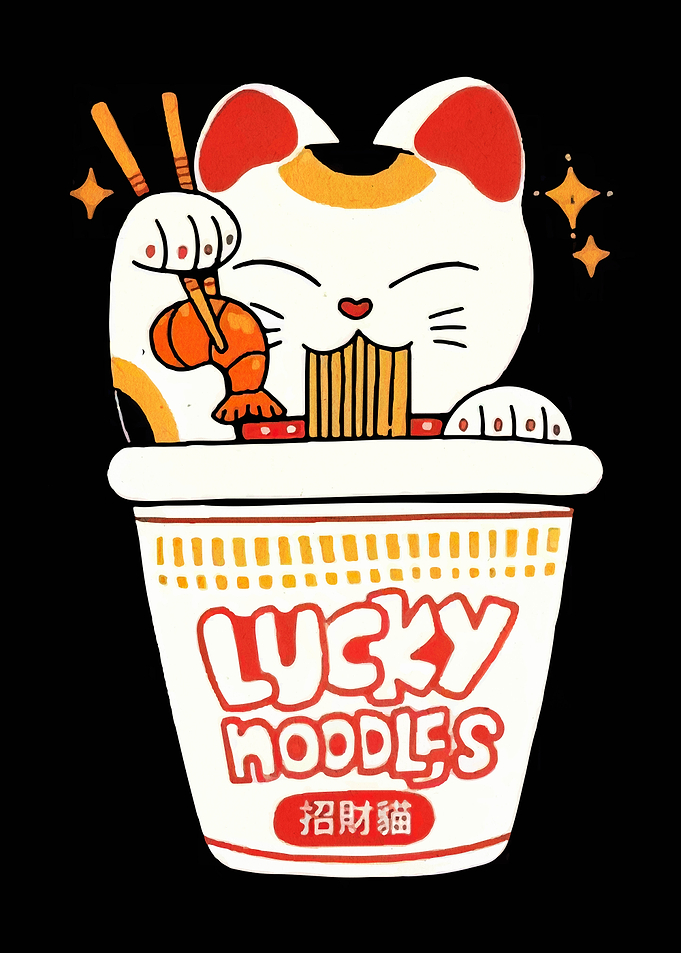 Lucky Noodles Maneki Neko Illustration