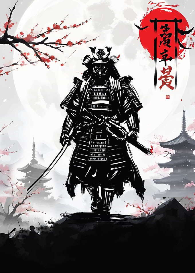 Samurai Warrior with Cherry Blossoms