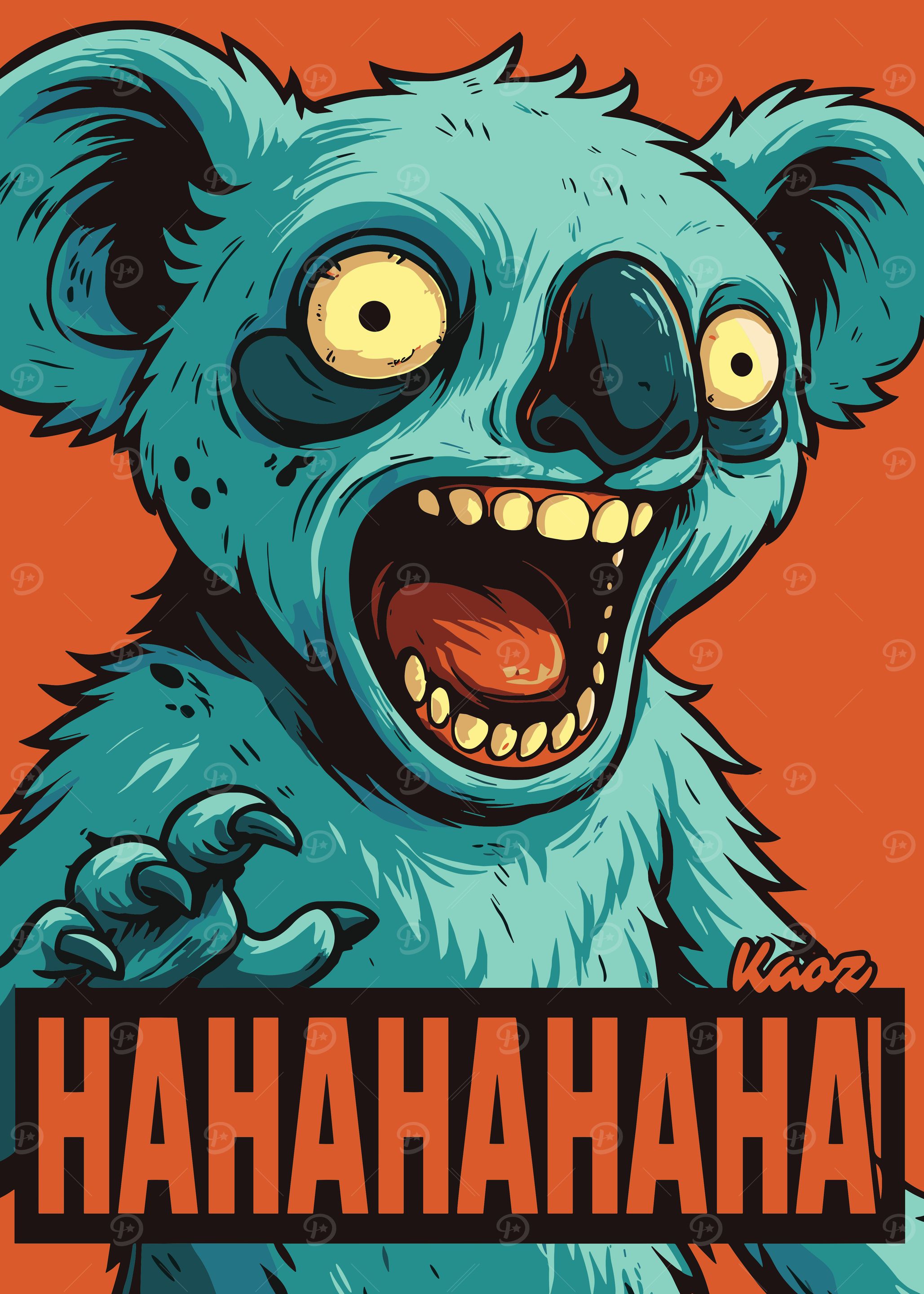 Creepy Koala Laughing Cartoon Illustration