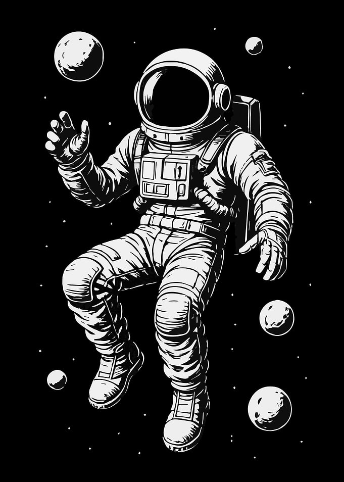 Astronaut in Space with Planets