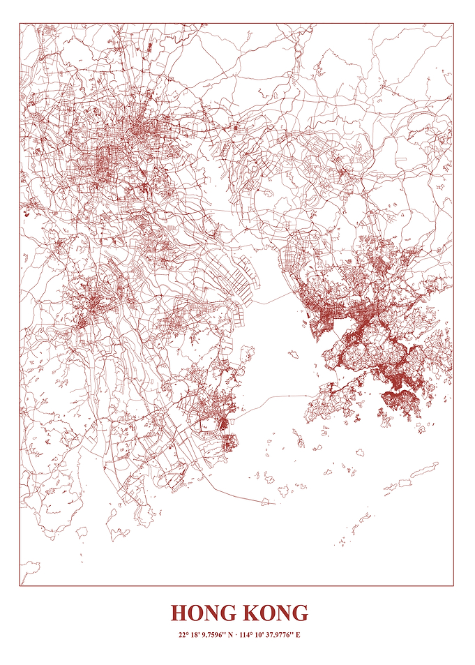 Hong Kong City Map in Red