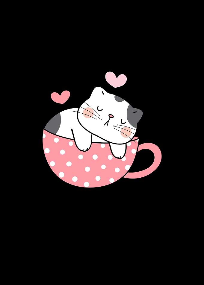 Cute Cat Sleeping in Teacup Illustration