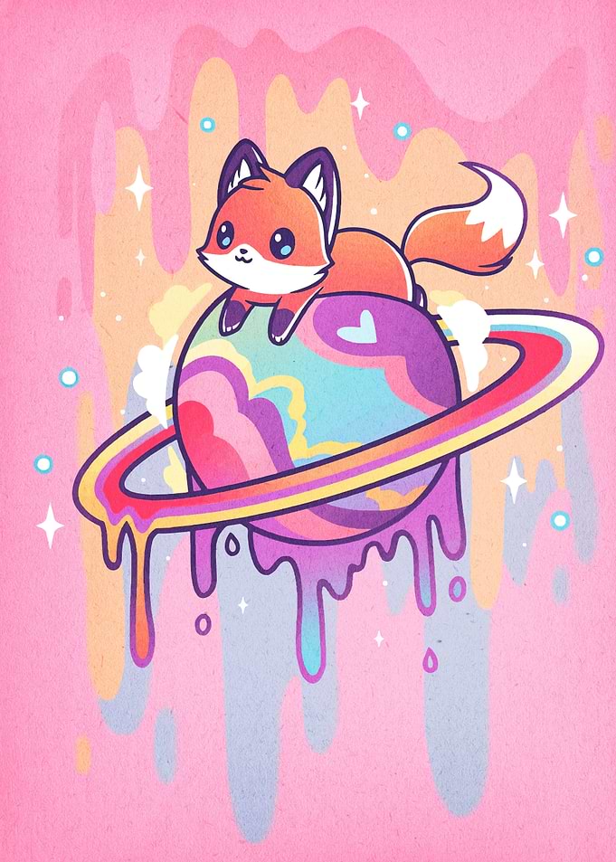 Cute Fox on Planet Illustration
