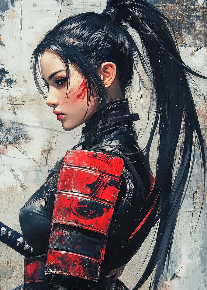 Female Samurai Warrior with Red Armor