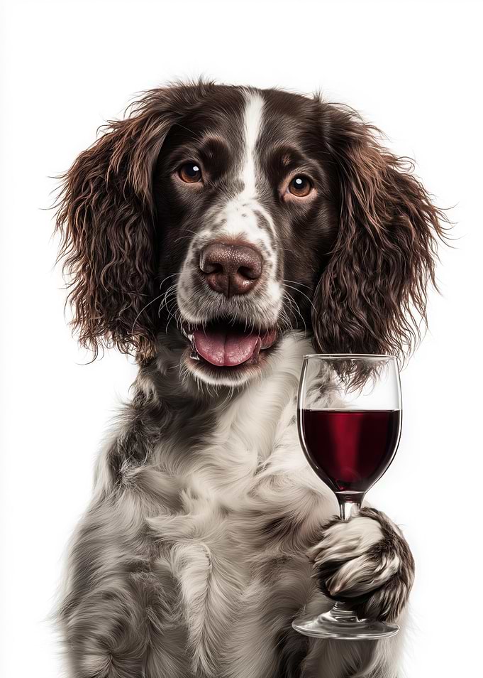 English Springer Spaniel with Wine Glass Portrait