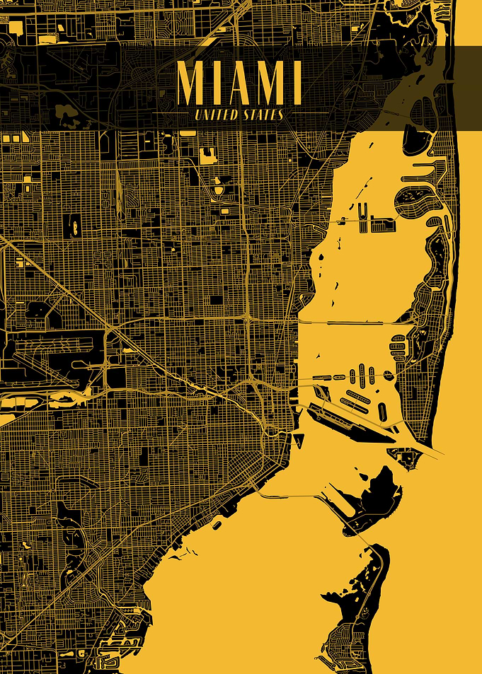 Miami Golden Map Art
