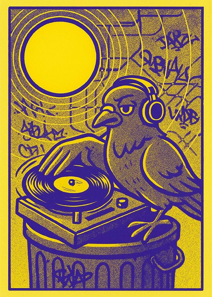 DJ Crow with Turntable and Headphones