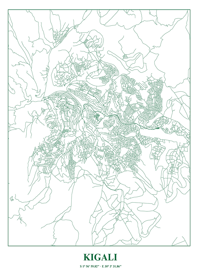 Kigali City Map - Green Line Art