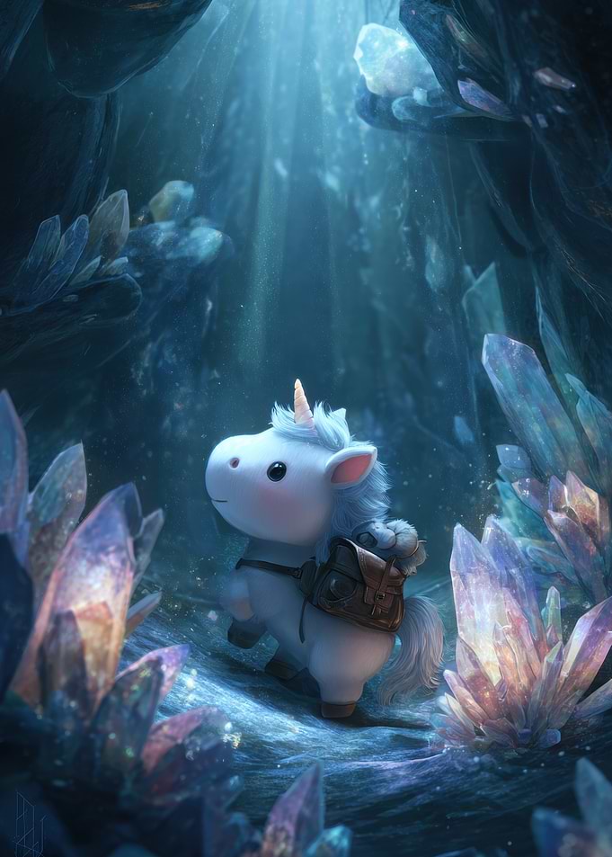 Cute Unicorn in Crystal Cave