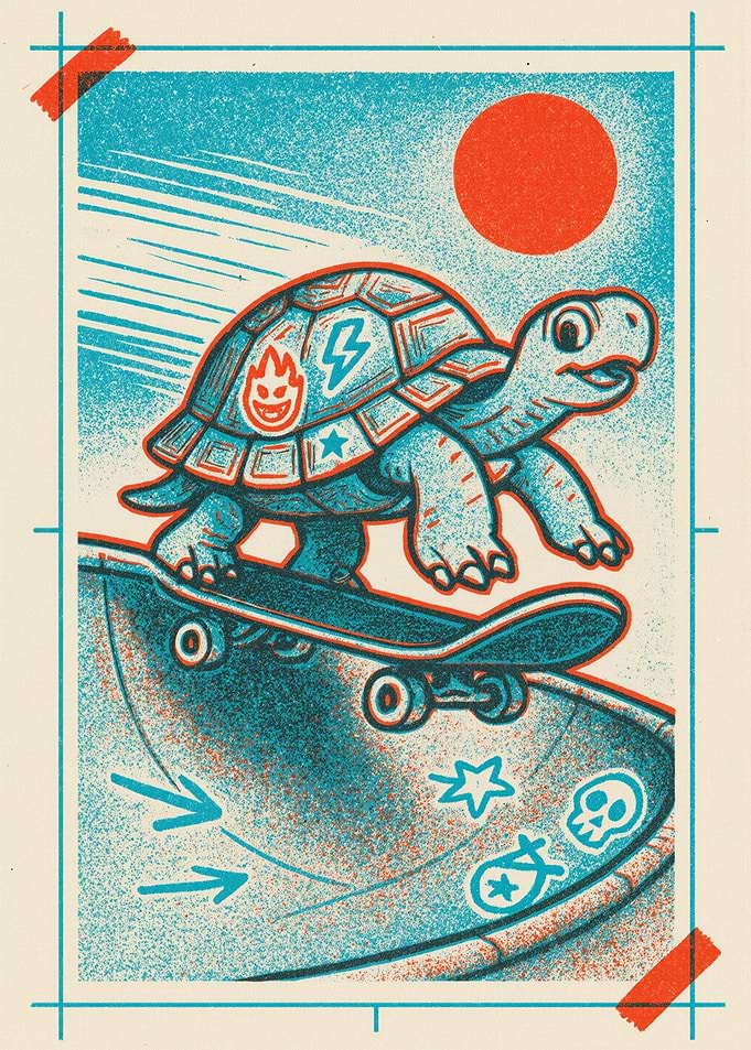 Turtle on Skateboard Ramp Illustration