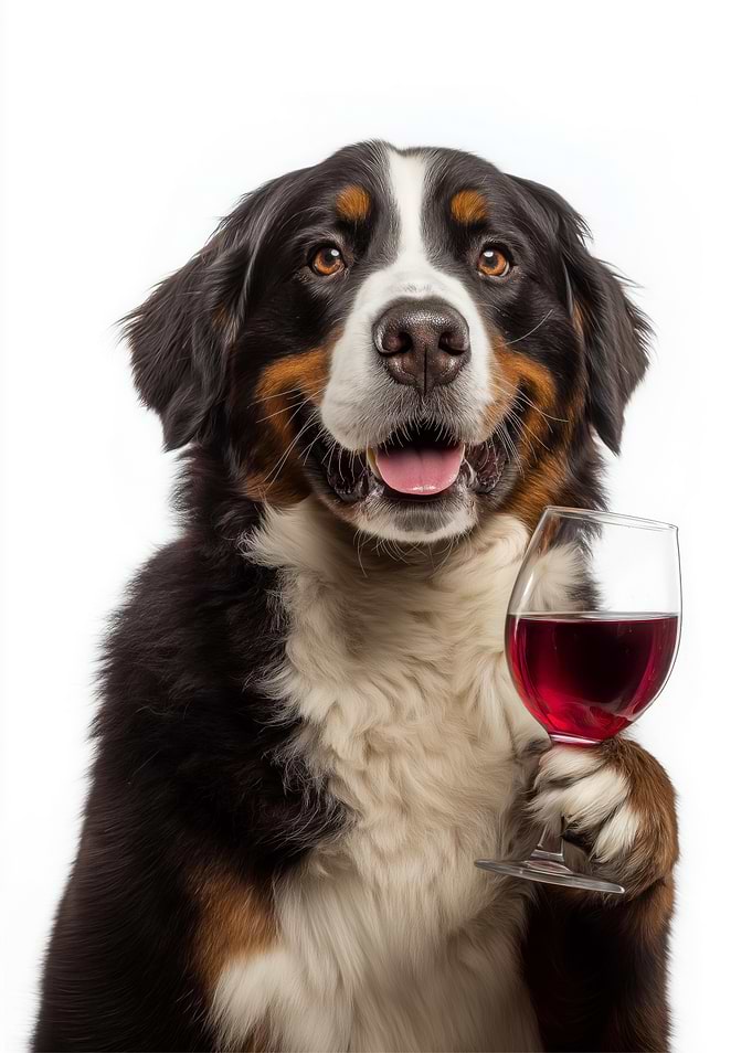 Bernese Mountain Dog with Wine Glass