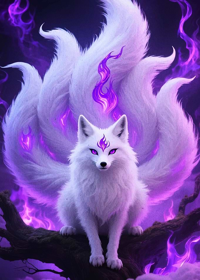 Nine-tailed Fox with Purple Flames