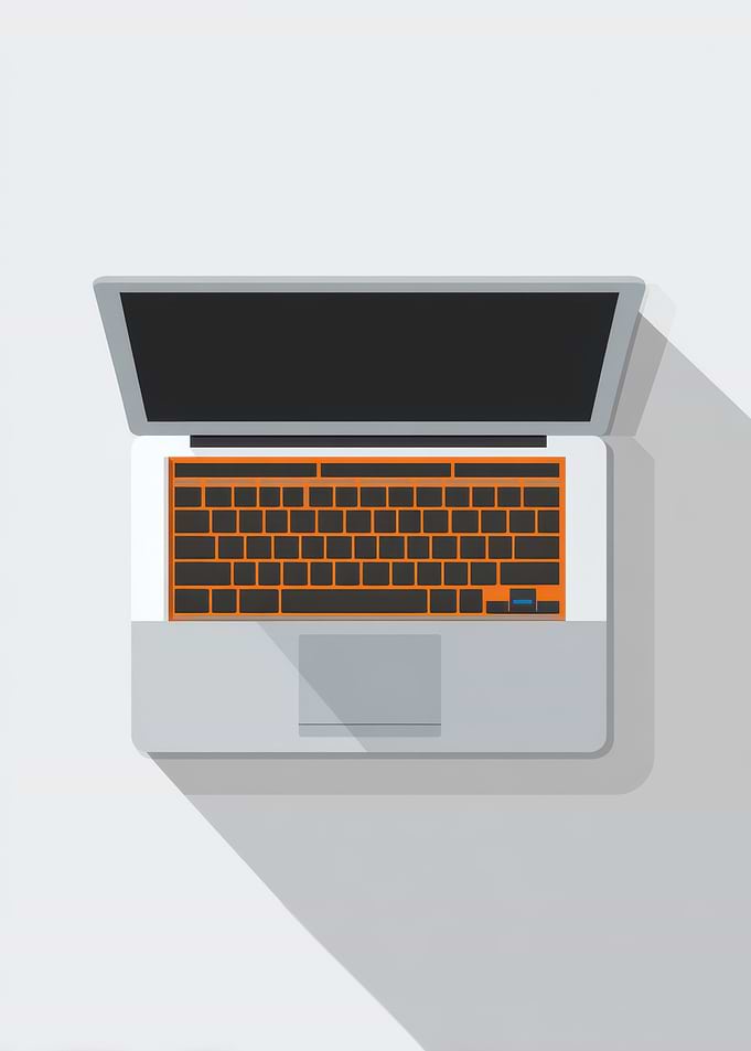 Minimalist Laptop Illustration with Orange Keyboard