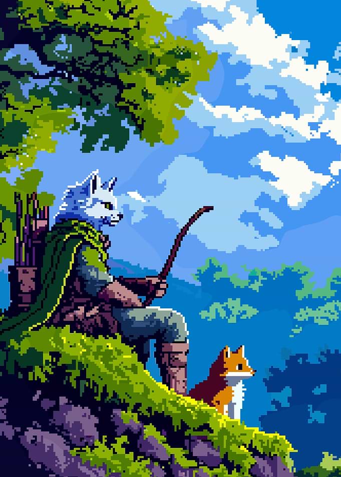 Pixel Art Fox Archer with Companion