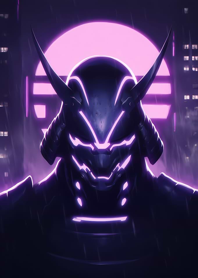 Cyberpunk Samurai in Neon Cityscape