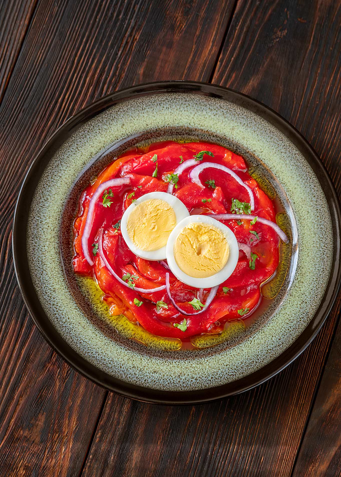 Roasted Red Pepper Salad with Eggs