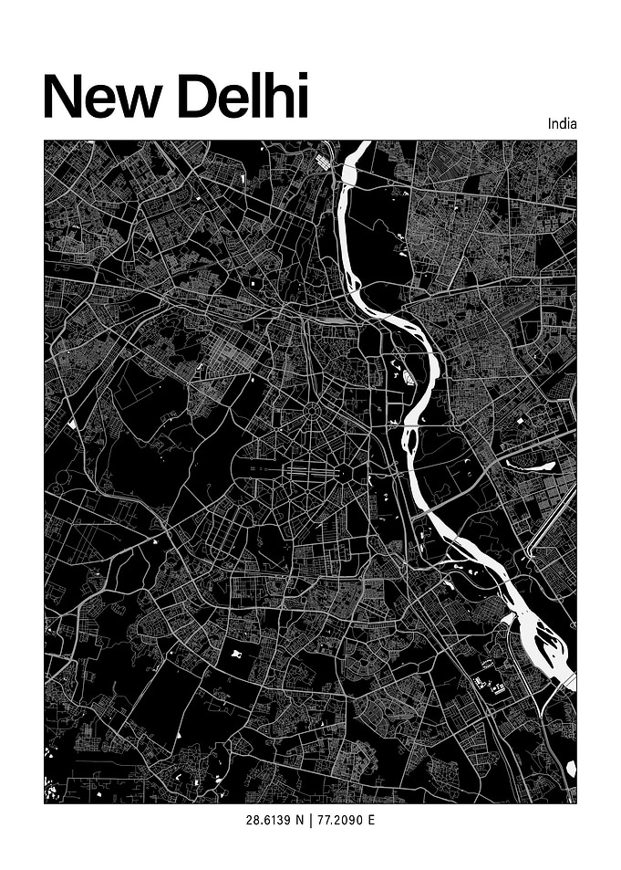 New Delhi Black and White Map