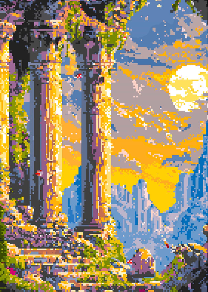 Pixel Art Ancient Ruins Landscape