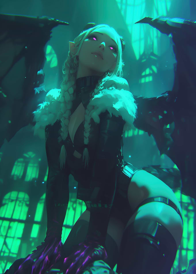 Demon Girl with Wings and Horns