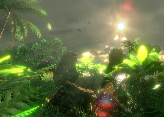 Lush Tropical Landscape with Sunlight