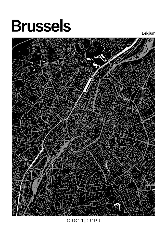 Brussels Black and White Map