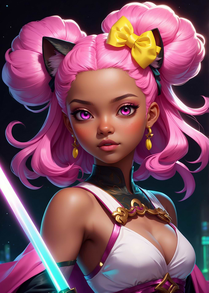 Anime Girl with Pink Hair and Katana