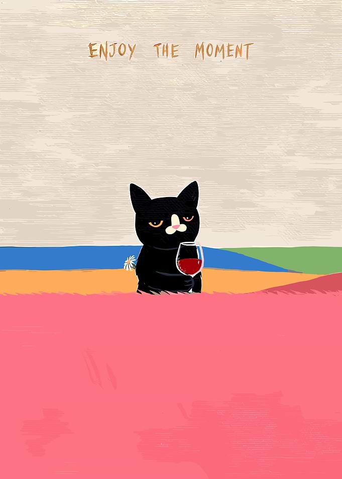 Enjoy the Moment Cat with Wine