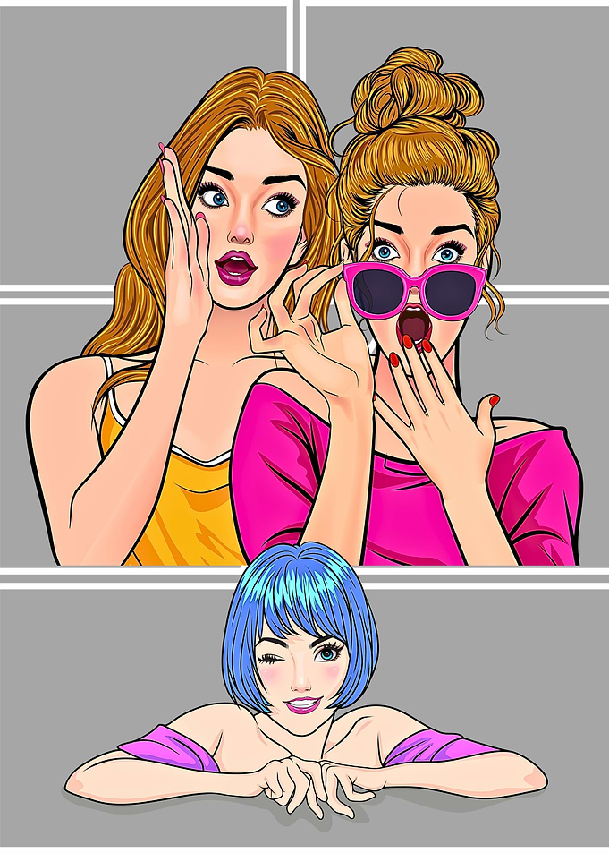 Three Cartoon Women with Expressive Faces