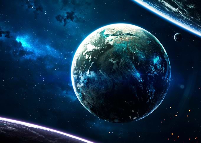 blue planet in deep space