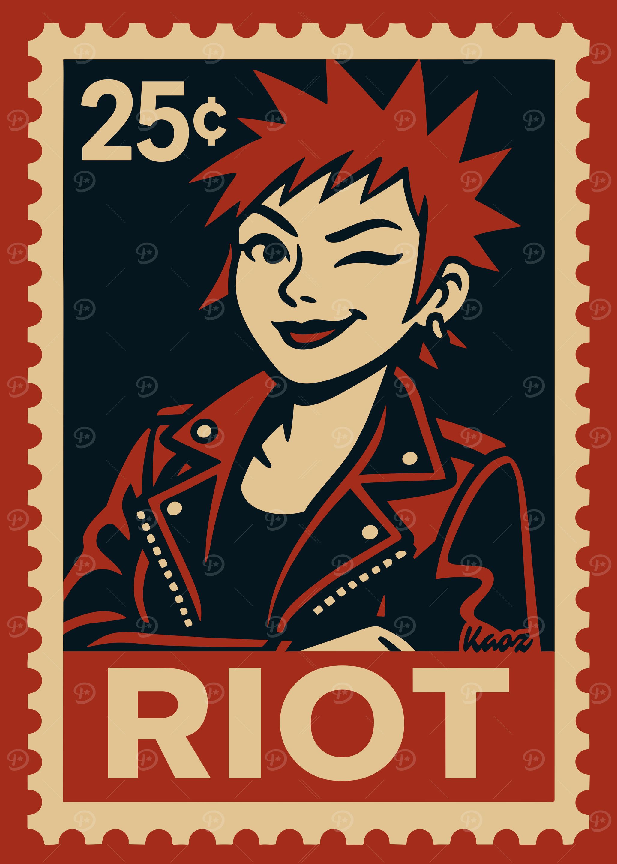 Riot Punk Girl Stamp Art