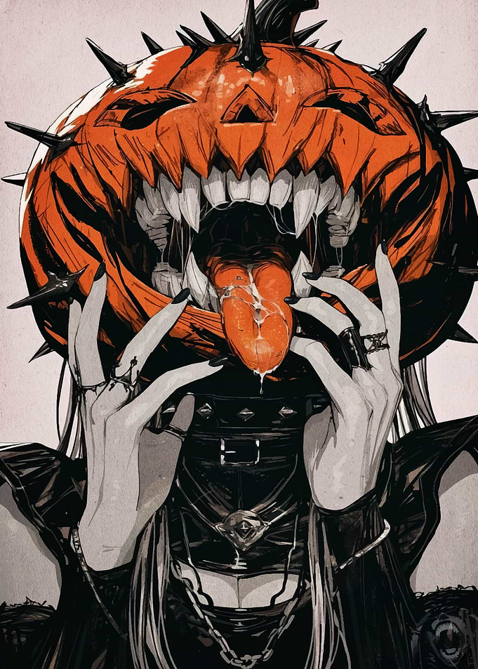 Spiked Pumpkin Head Halloween Goth Girl