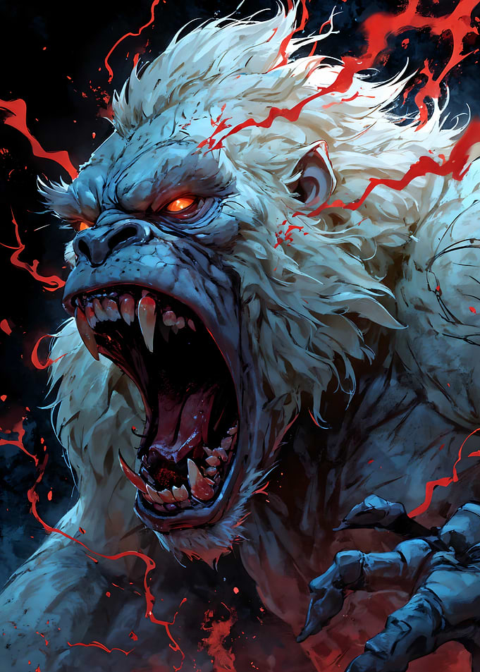 Angry Albino Gorilla with Red Accents