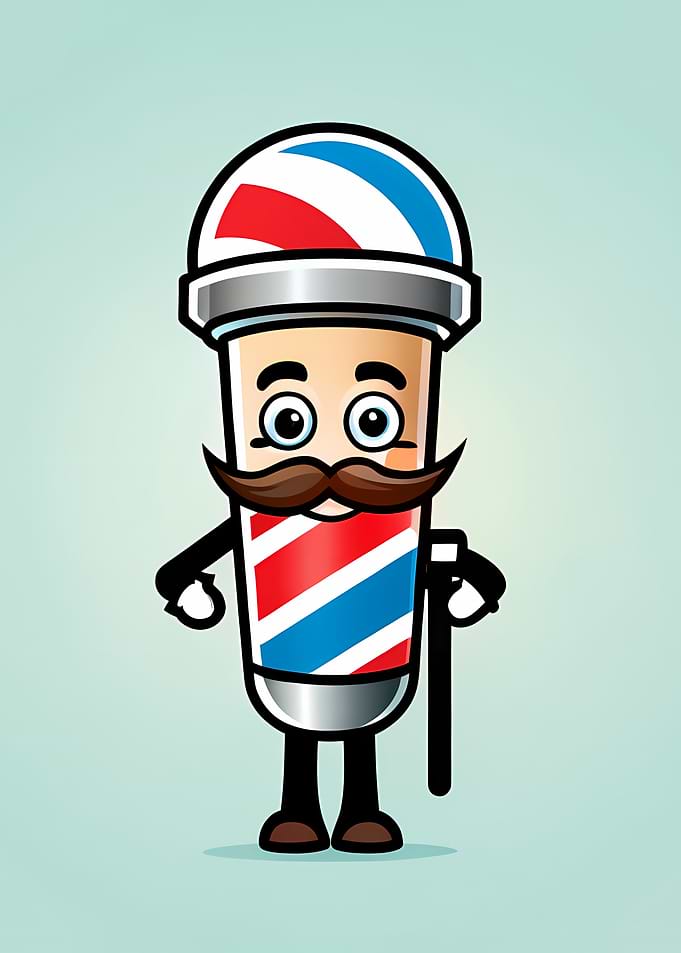 Barber Pole Mascot with Mustache — Vintage Barbershop Cartoon Character