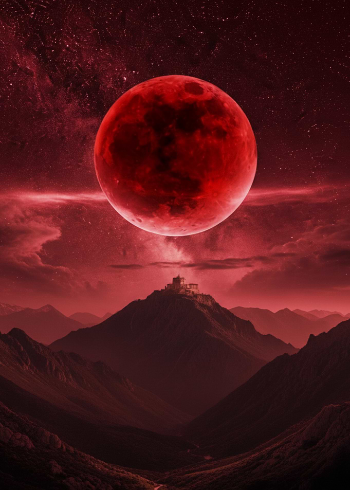 Blood Moon over Mountain Castle
