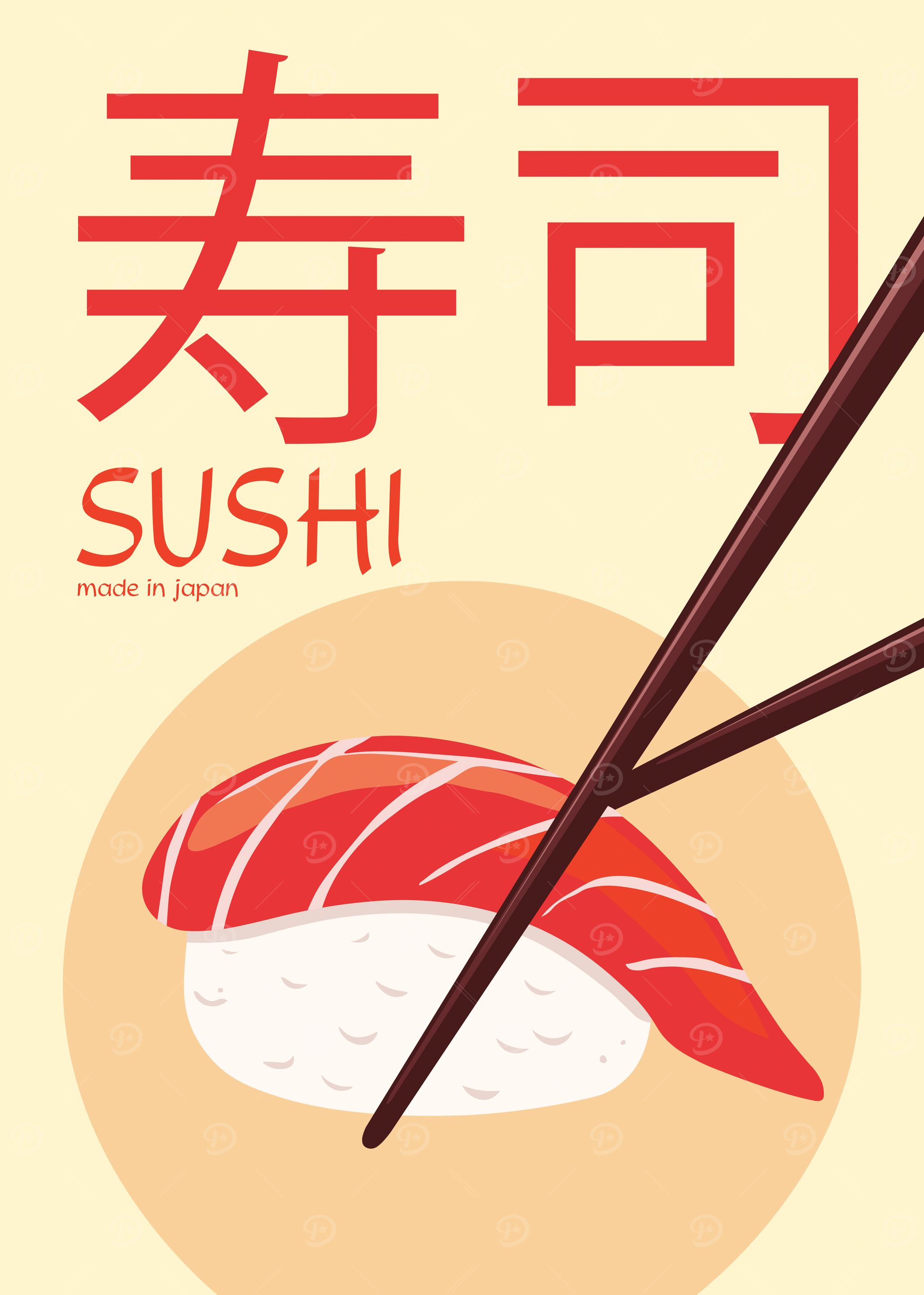 Sushi Illustration with Chopsticks
