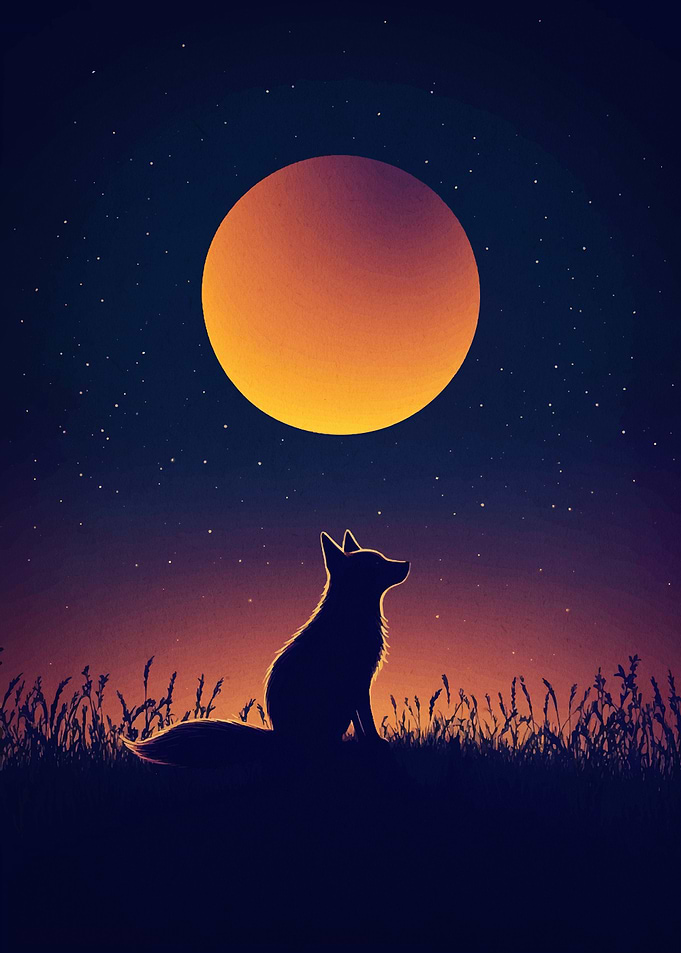 Fox Silhouette Under a Full Moon