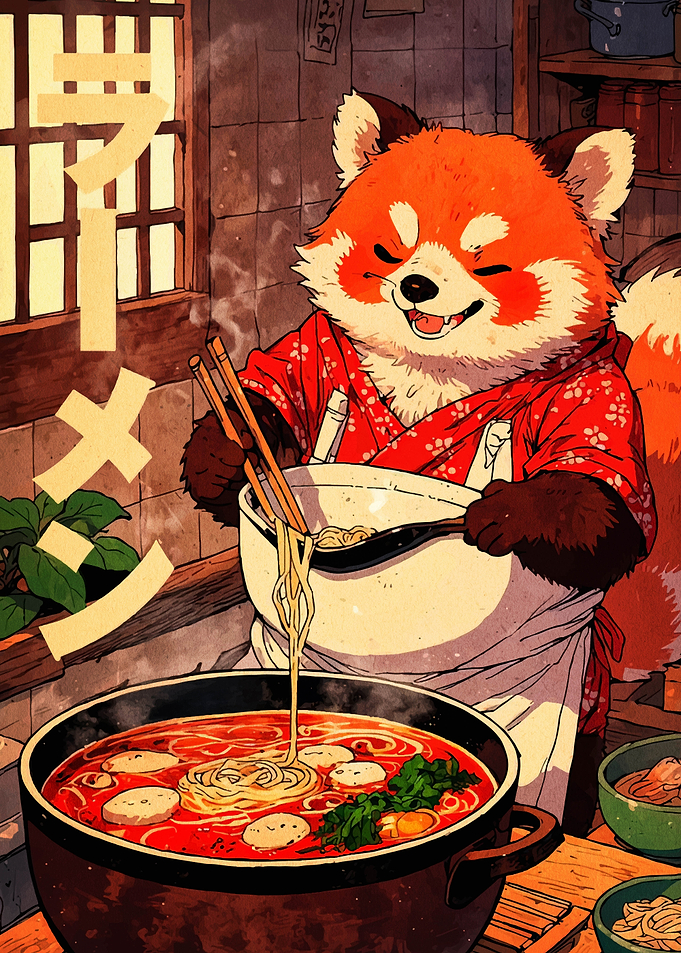 Red Panda Chef Making Ramen