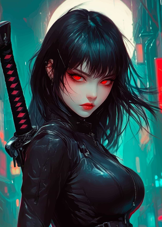 Cyberpunk Warrior Woman with Katana