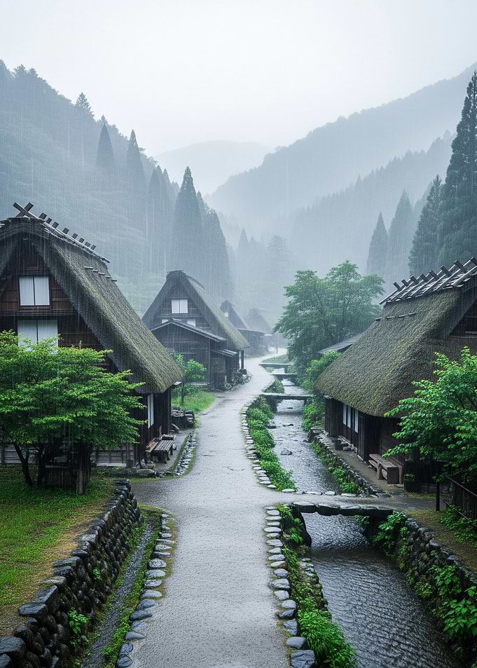 Rainy Day in Shirakawa-go Village