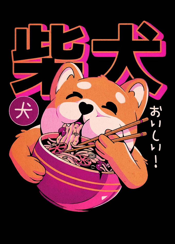 Shiba Inu Eating Ramen Illustration