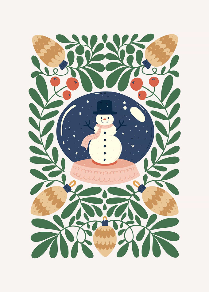 Snow Globe with Snowman and Ornaments