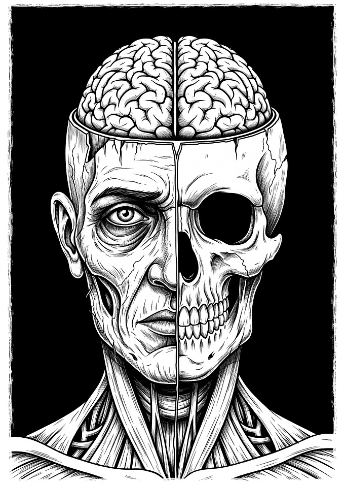 Anatomical Half-Skull Portrait