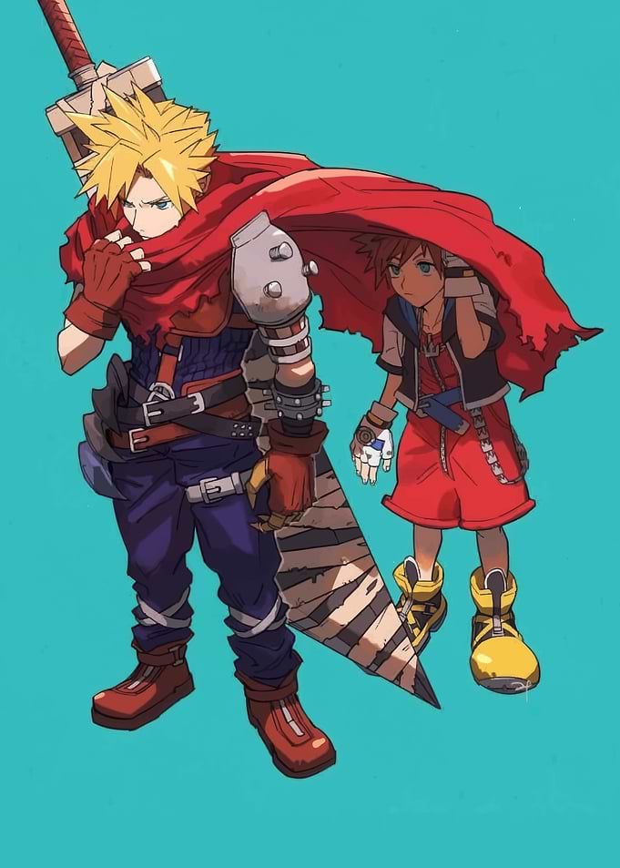 Cloud Strife and Sora Illustration