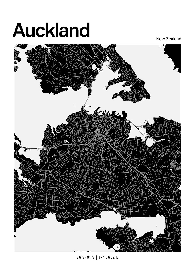 Auckland Black and White Map