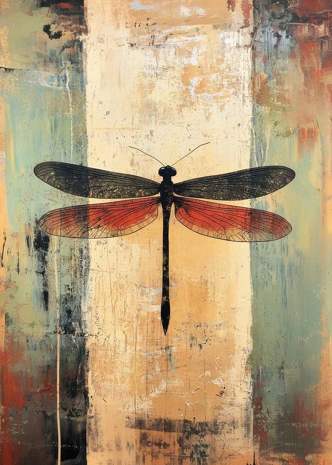 Dragonfly Painting on Textured Background | Boho wall decor