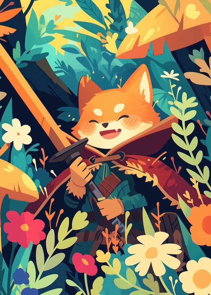 Fox Adventurer in a Lush Forest