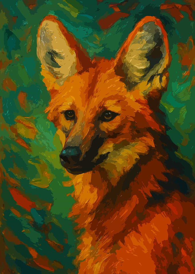 Maned Wolf Portrait Painting Art
